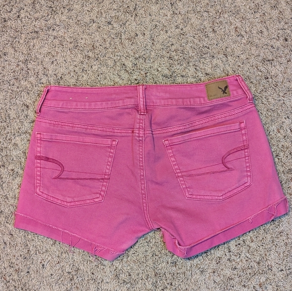 AE Next Level Low-Rise Denim Midi Stretch Pink Denim Shorts Size 6 - Picture 9 of 10